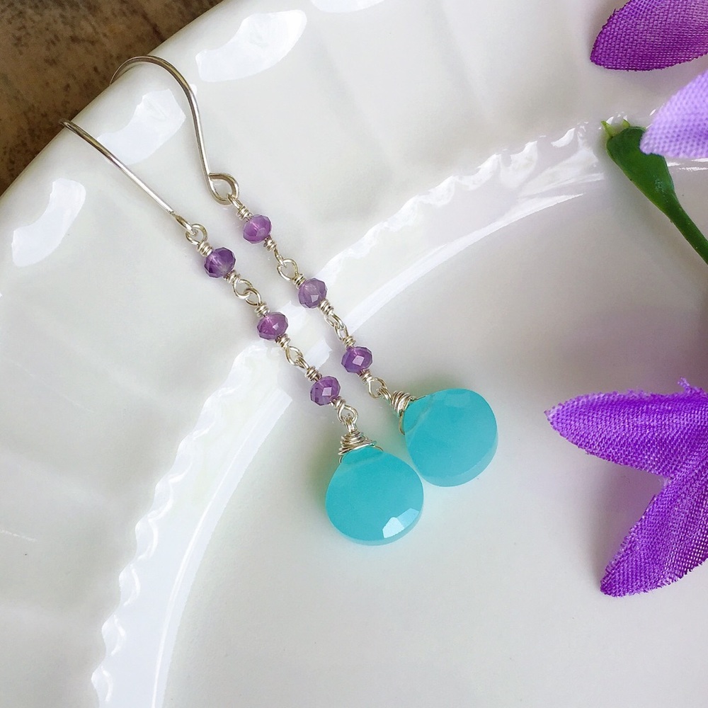 🌹SALE🌹Amethyst and Aqua Blue Chalcedony Earrings